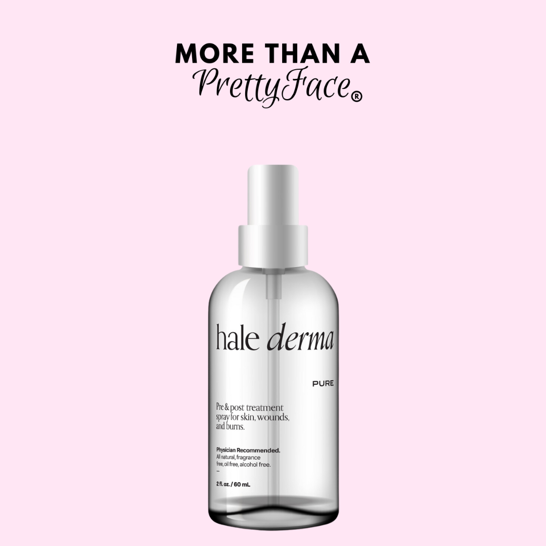 hypochlorous spray bottle by hale derma our favorite Anti Microbial Spray, Antibacterial spray for skin bottle on pink background from more than a pretty face